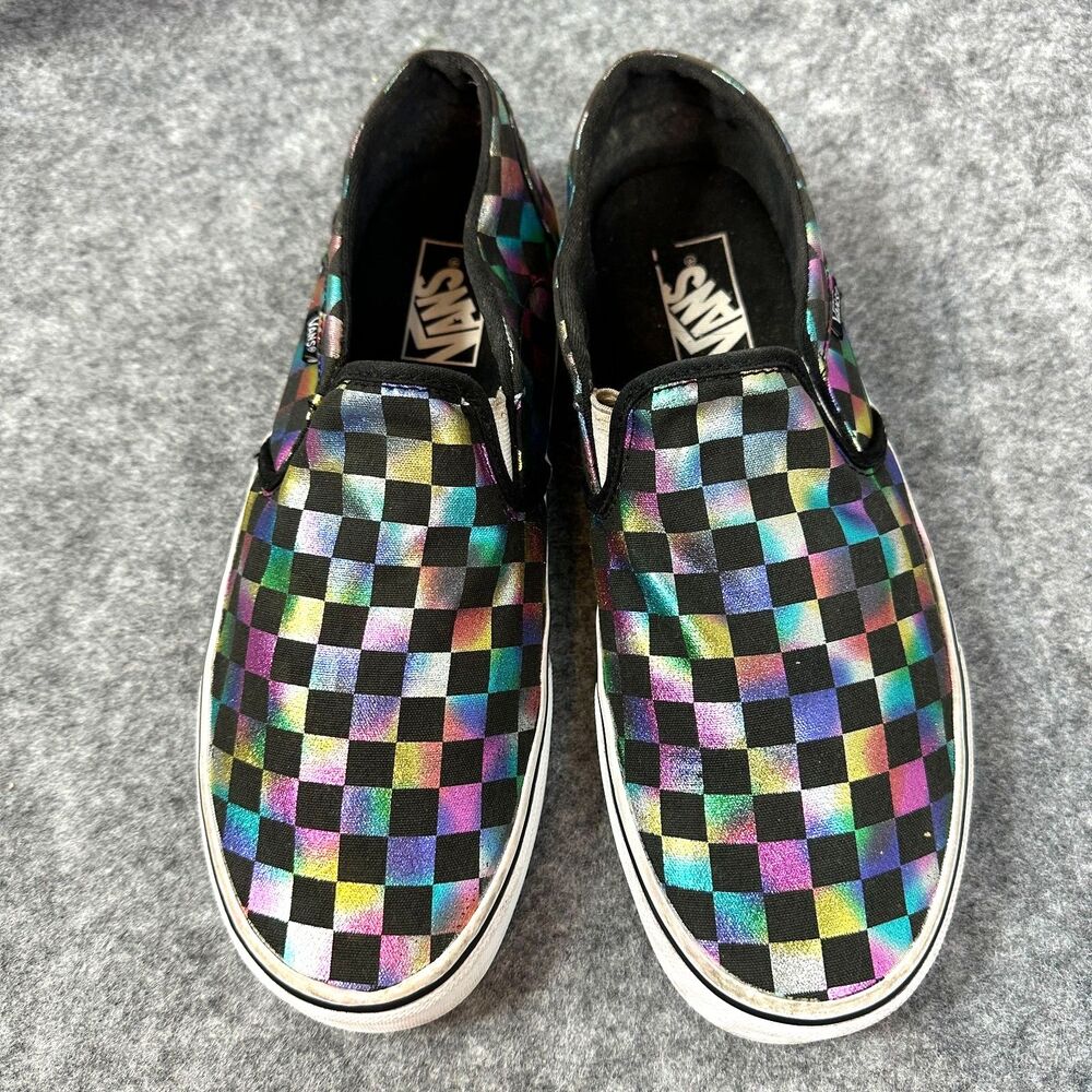 Vans Slip-On Iridescent Metallic Rainbow Checkerboard Shoes Womens 11 500714